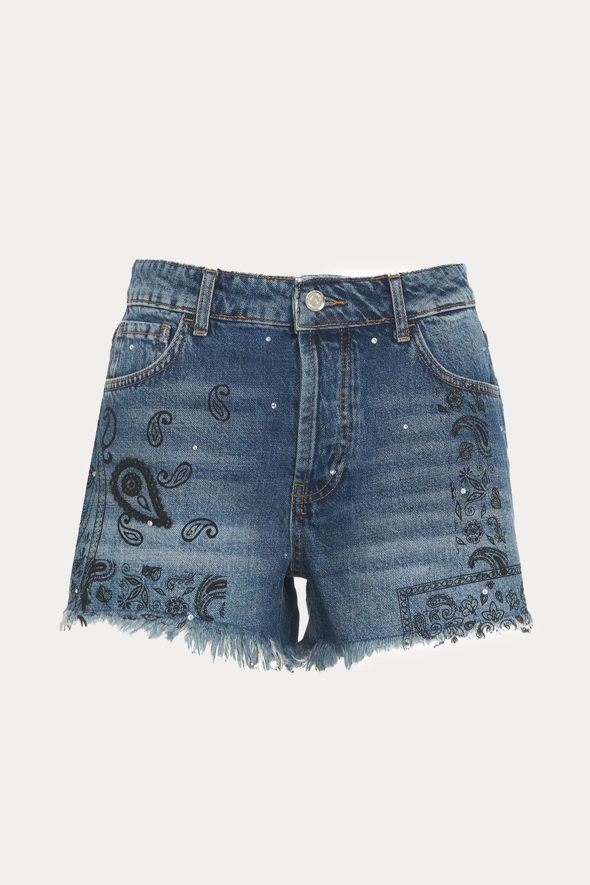Liu Jo Doğal Kesim Paça Bitişli Desenli Slim Fit Denim Şort-Şort-Libas