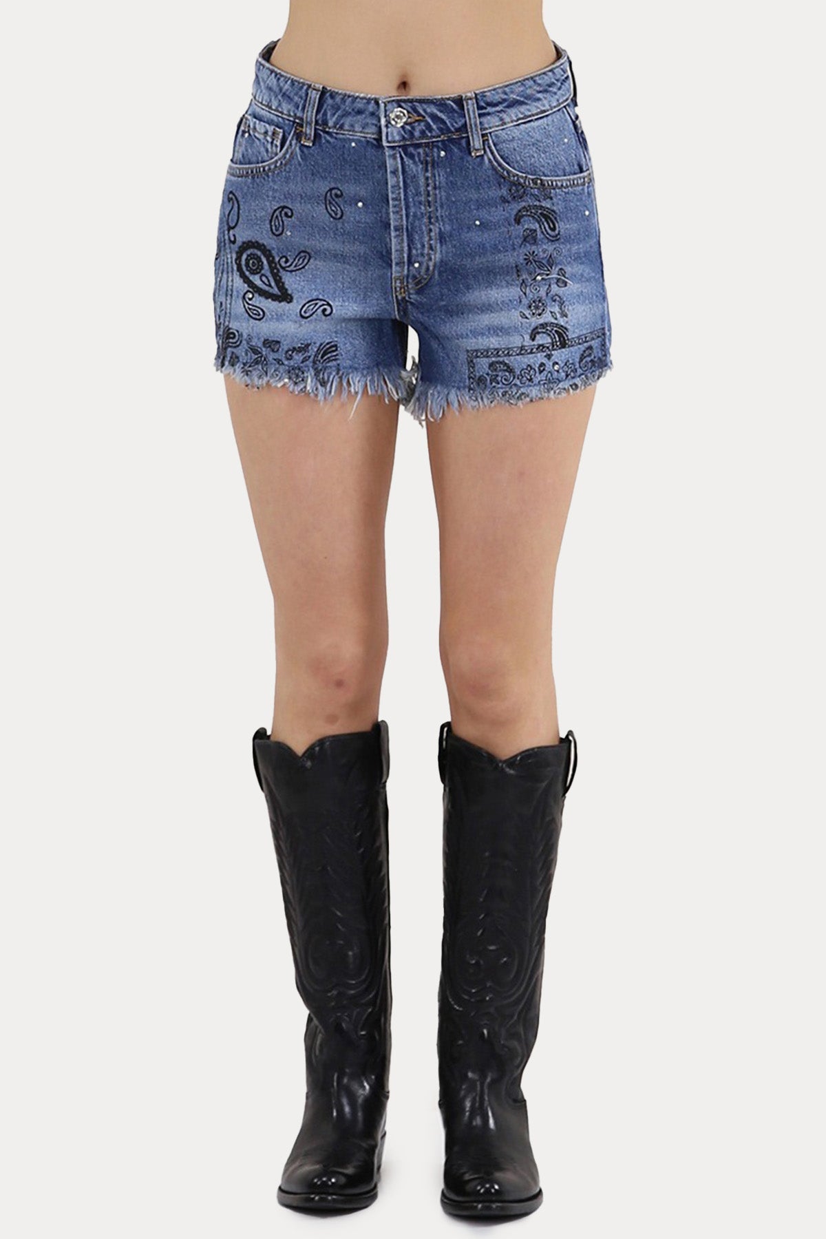 Liu Jo Doğal Kesim Paça Bitişli Desenli Slim Fit Denim Şort-Şort-Libas