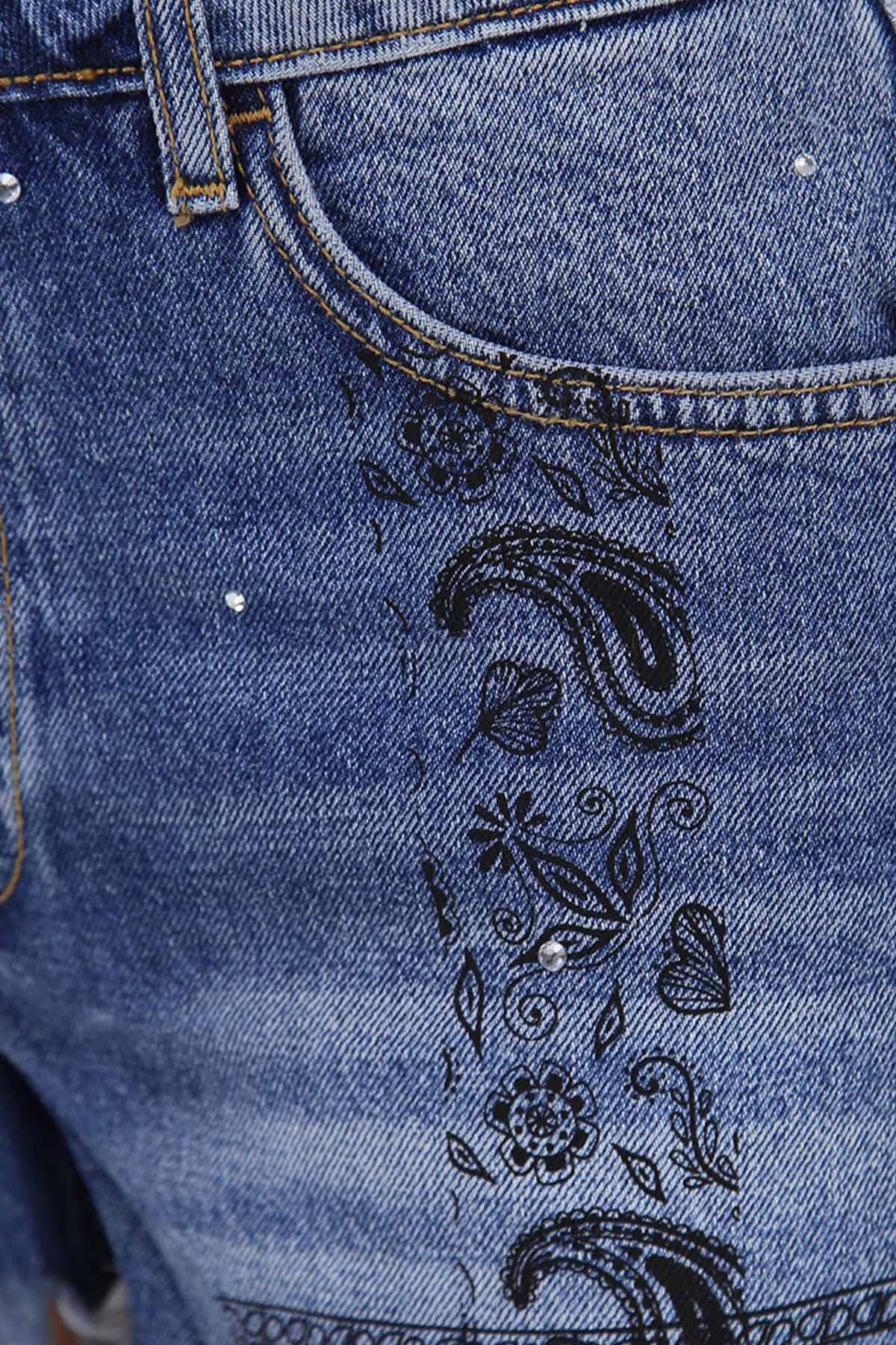 Liu Jo Doğal Kesim Paça Bitişli Desenli Slim Fit Denim Şort-Şort-Libas