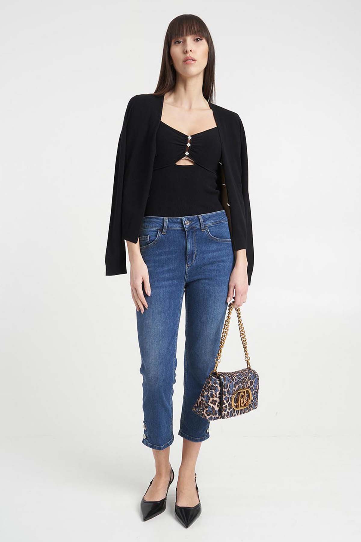 Liu Jo Yüksek Bel Düğmeli Crop Paça Jeans