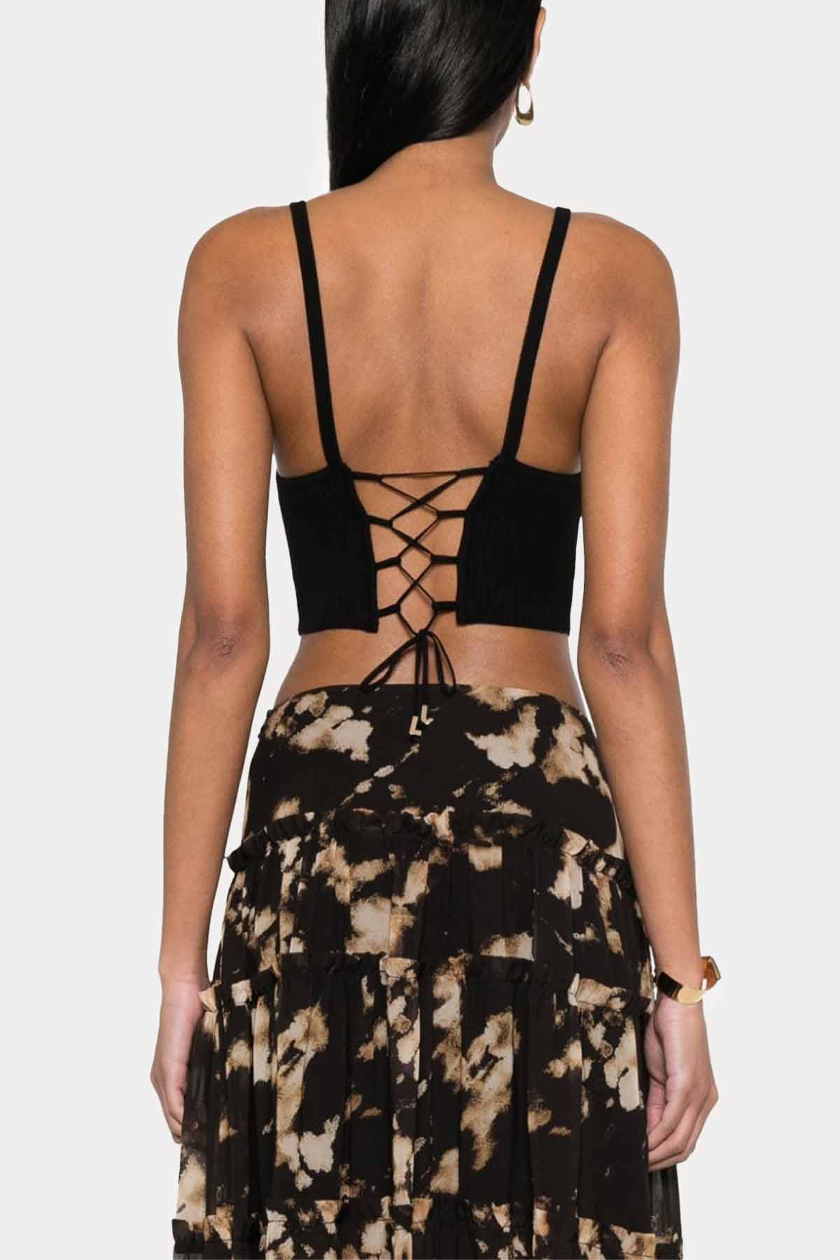 Liu Jo V Yaka Sırttan Bağlamalı Crop Bluz-Bluz-Libas