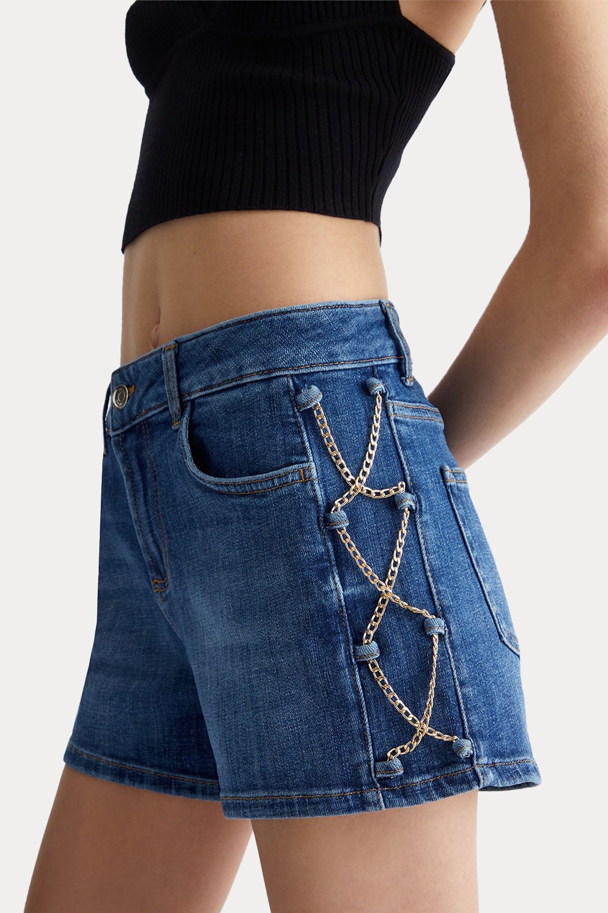 Liu Jo Metal Zincir Detaylı Denim Şort