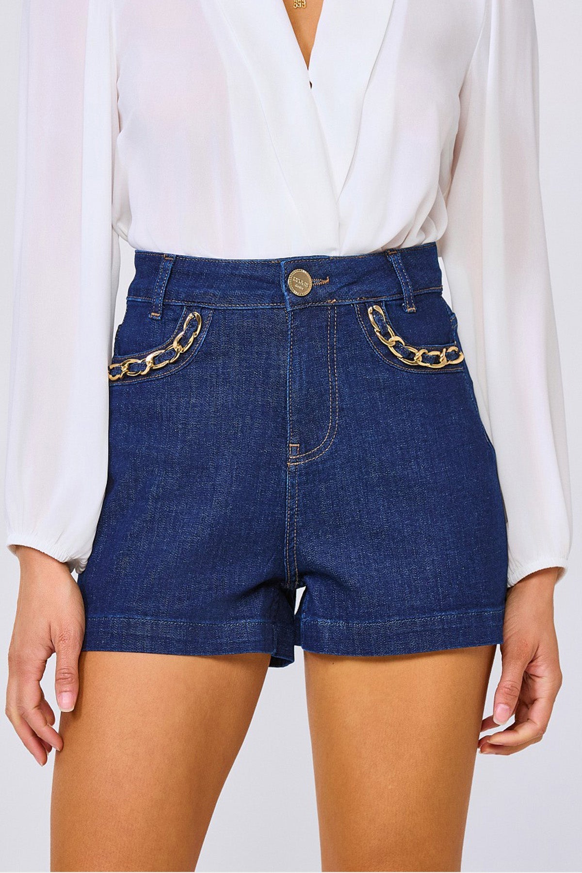 Lynne Yüksek Bel Zincir Detaylı Denim Şort