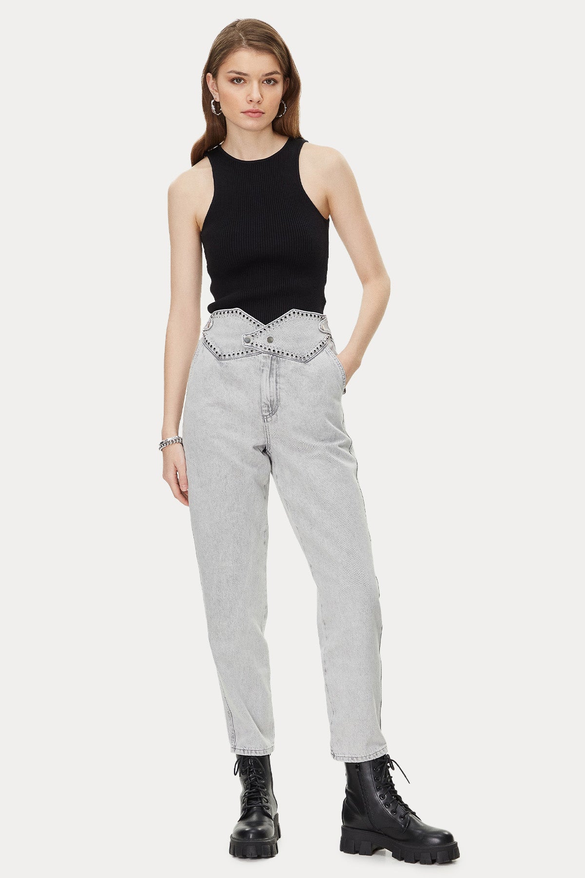 Bsb Mom Fit Troklu Yüksek Bel Jeans-Jeans-Libas