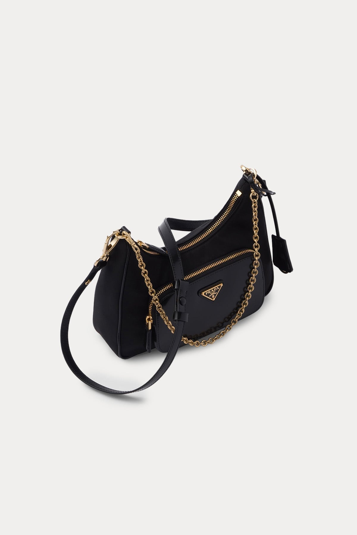 Prada Re - Nylon Logolu Deri Detaylı Omuz Çantası