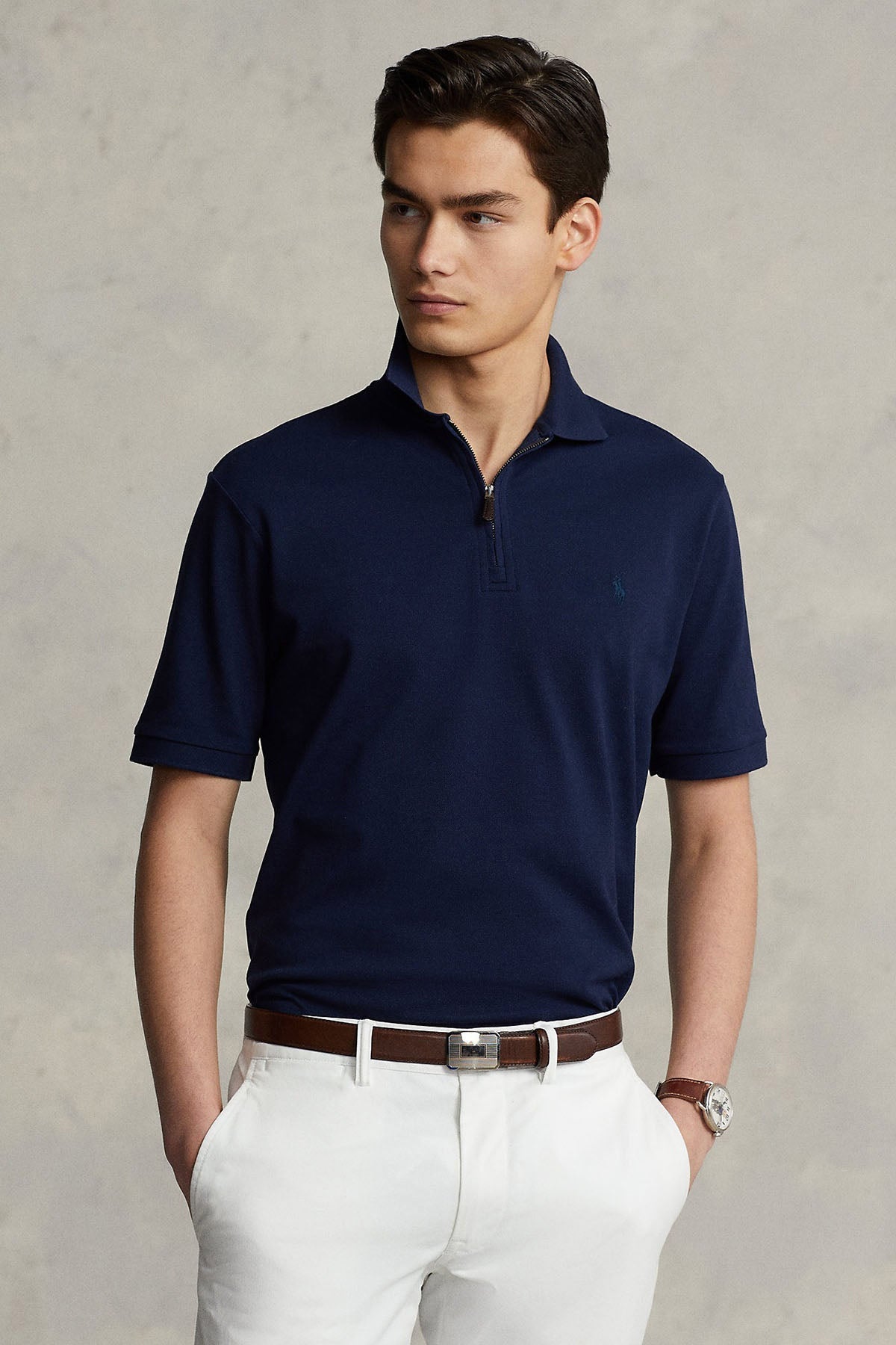Polo Ralph Lauren Custom Slim Fit Stretch Mesh Fermuarlı Polo Yaka T-shirt-T-shirt-Libas