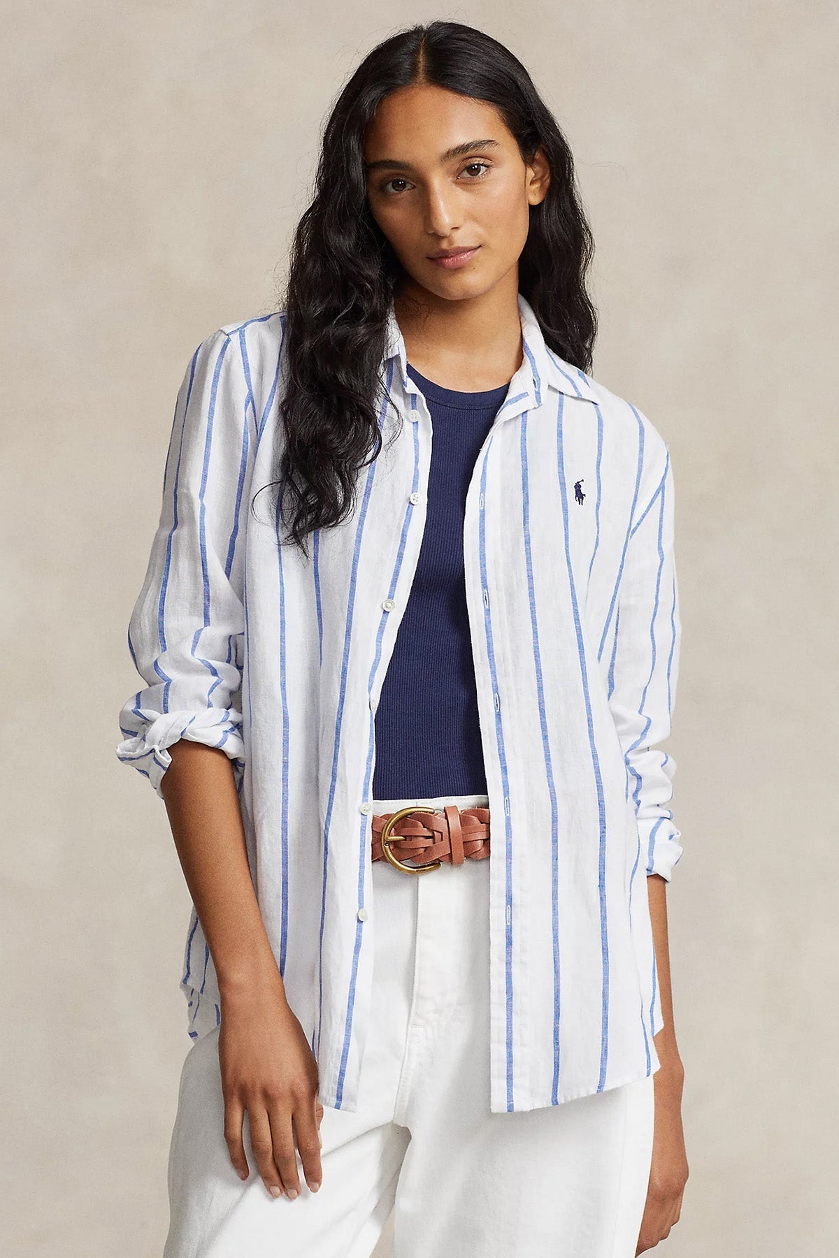 Polo Ralph Lauren Relaxed Fit Çizgili Keten Gömlek