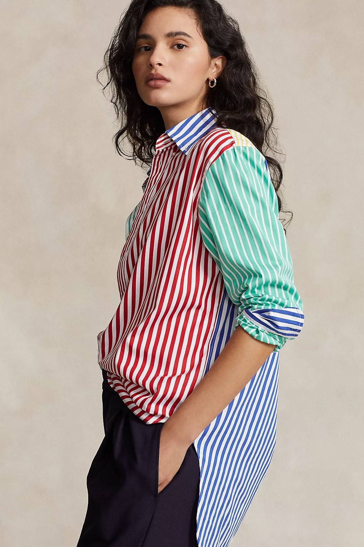 Polo Ralph Lauren Geniş Kesim Çizgili Renk Bloklu Gömlek