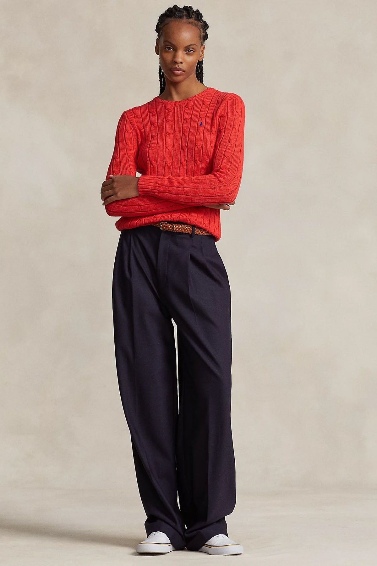 Polo Ralph Lauren Pima Cotton Slim Fit Yuvarlak Yaka Saç Örgü Triko