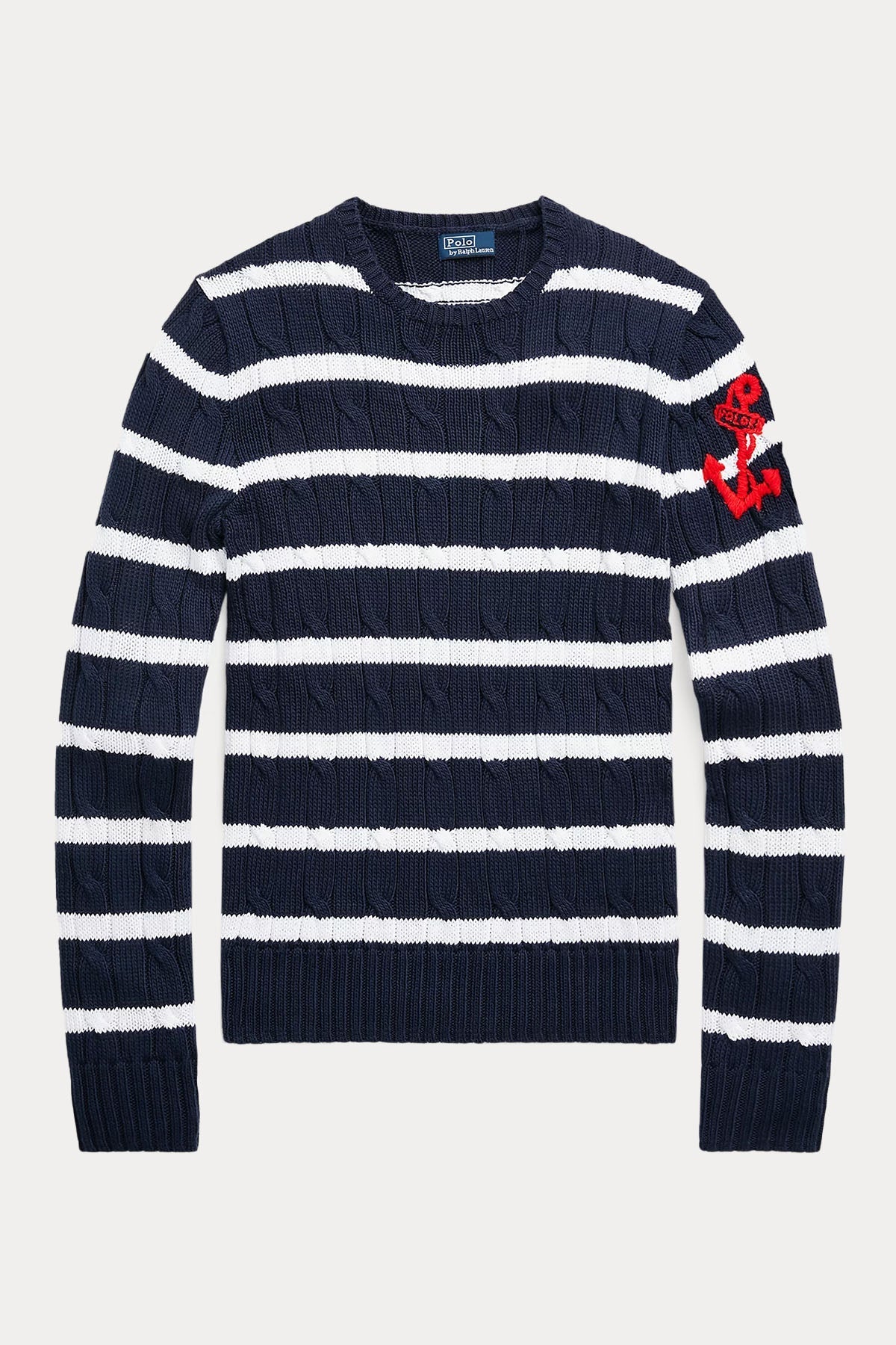 Polo Ralph Lauren Slim Fit Pima Cotton Yuvarlak Yaka Çizgili Saç Örgü Triko