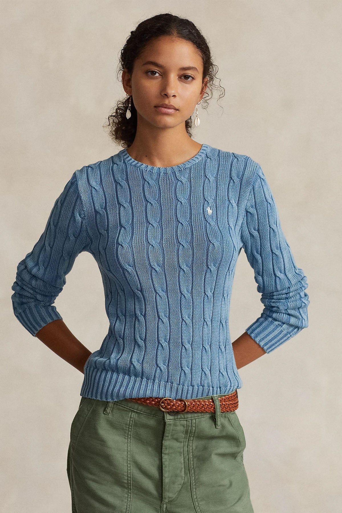 Polo Ralph Lauren Slim Fit Pima Cotton Yuvarlak Yaka Saç Örgü Triko