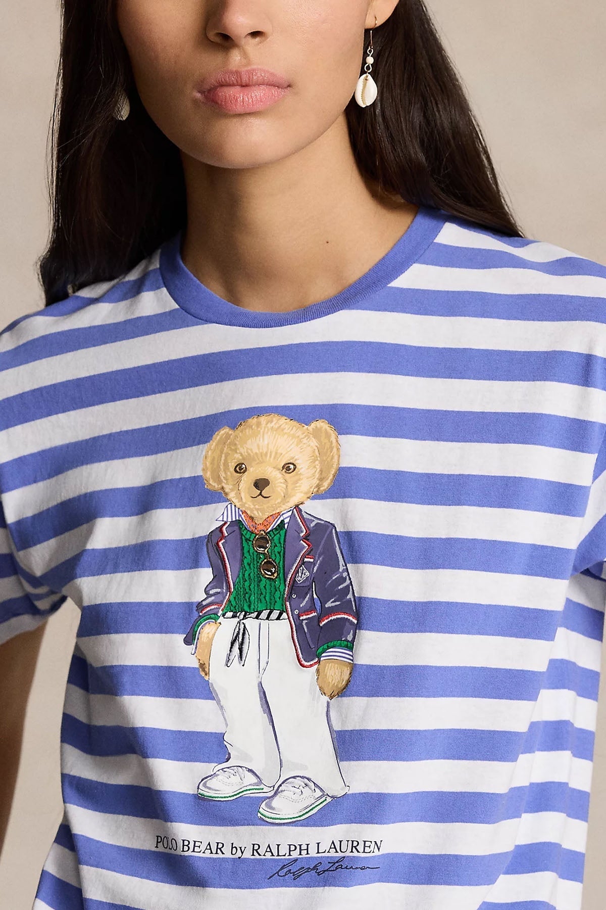 Polo Ralph Lauren Straight Fit Çizgili Yuvarlak Yaka Polo Bear T-shirt