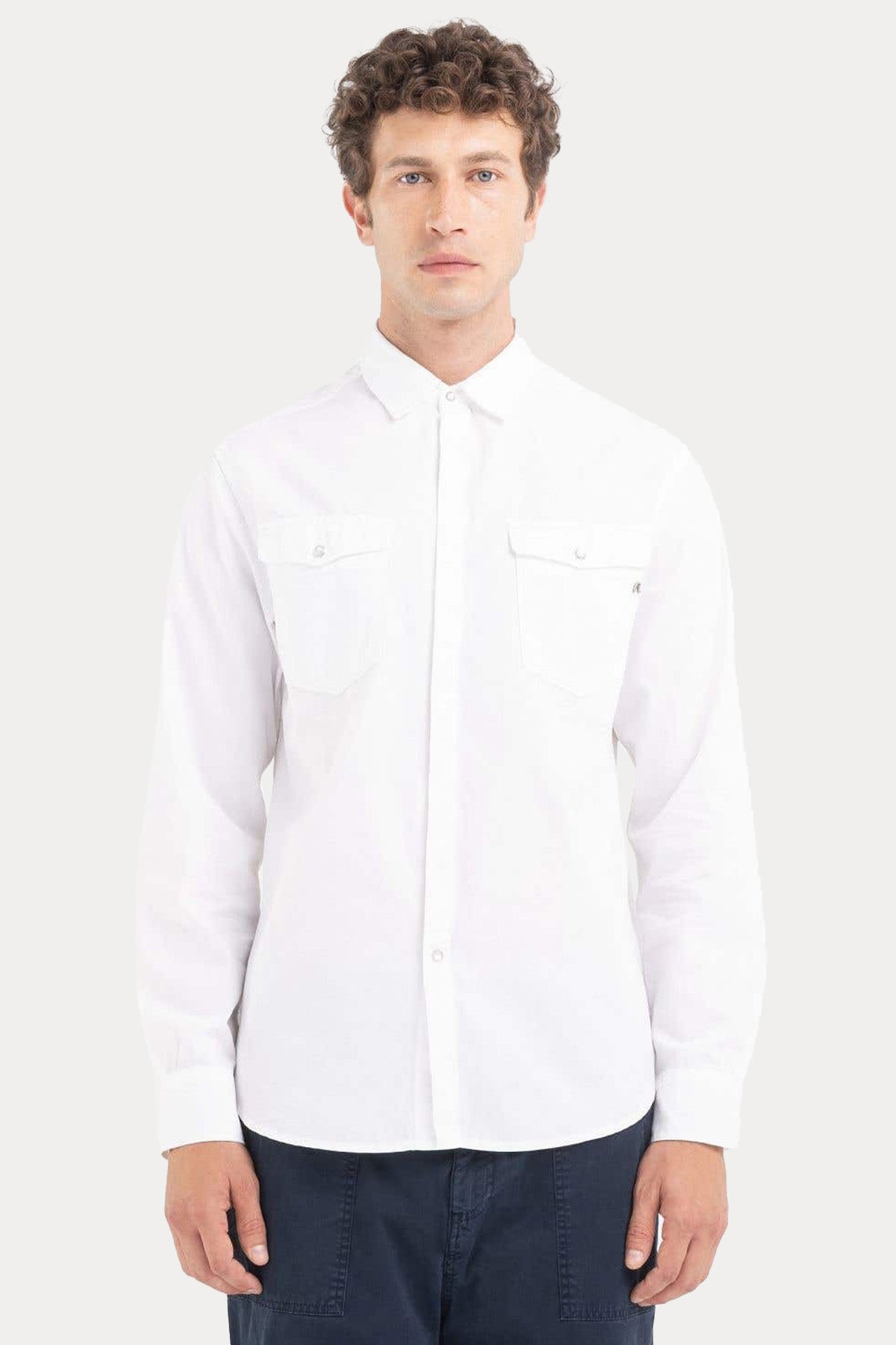 Replay Klasik Yaka Cep Detaylı Denim Gömlek