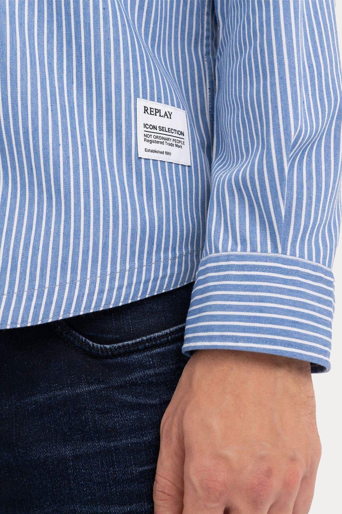 Replay Klasik Yaka Cep Detaylı Çizgili Gömlek Ceket