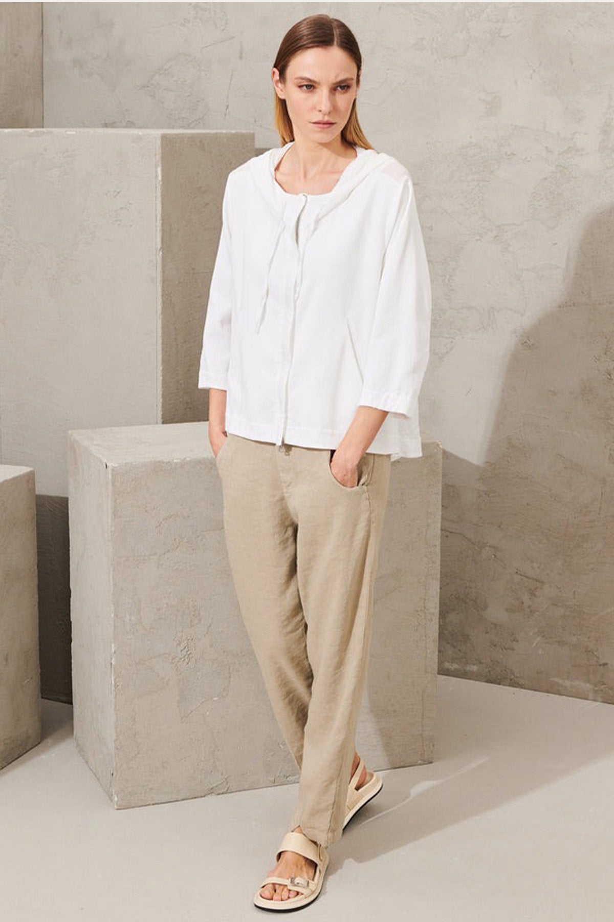 Transit Kapüşonlu Pamuklu Keten Ceket