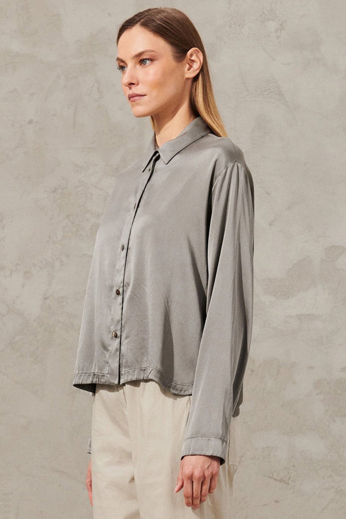 Transit Klasik Yaka Streç İpek Gömlek