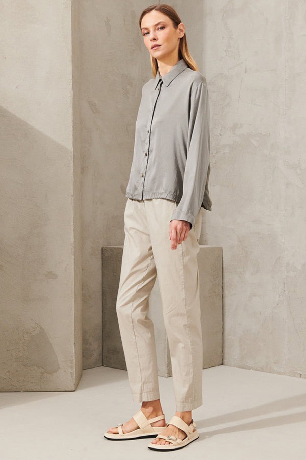 Transit Klasik Yaka Streç İpek Gömlek