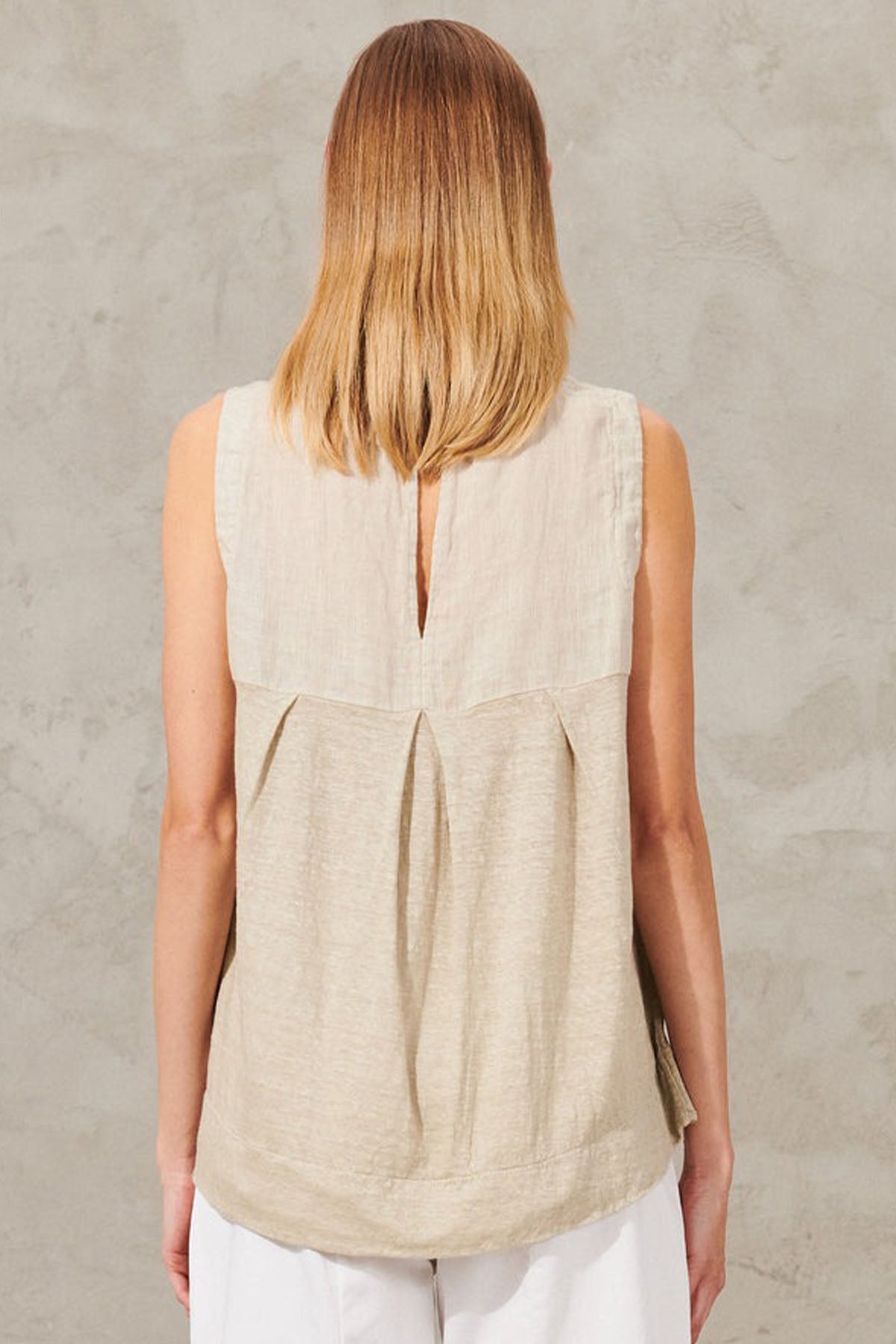 Transit Yuvarlak Yaka Keten Bluz