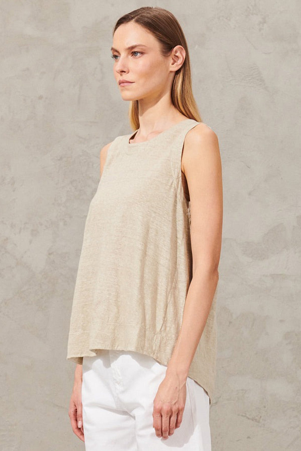 Transit Yuvarlak Yaka Keten Bluz