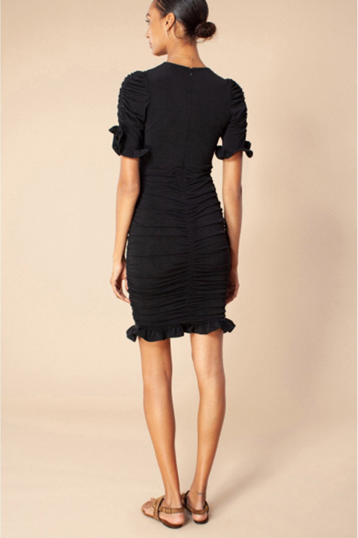 Hale Bob Volanlı V Yaka Mini Elbise-Libas Trendy Fashion Store